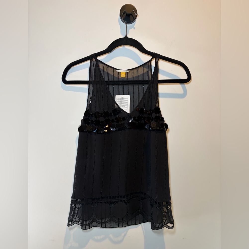 leifsdottir Black Sequined Mesh Tank Top